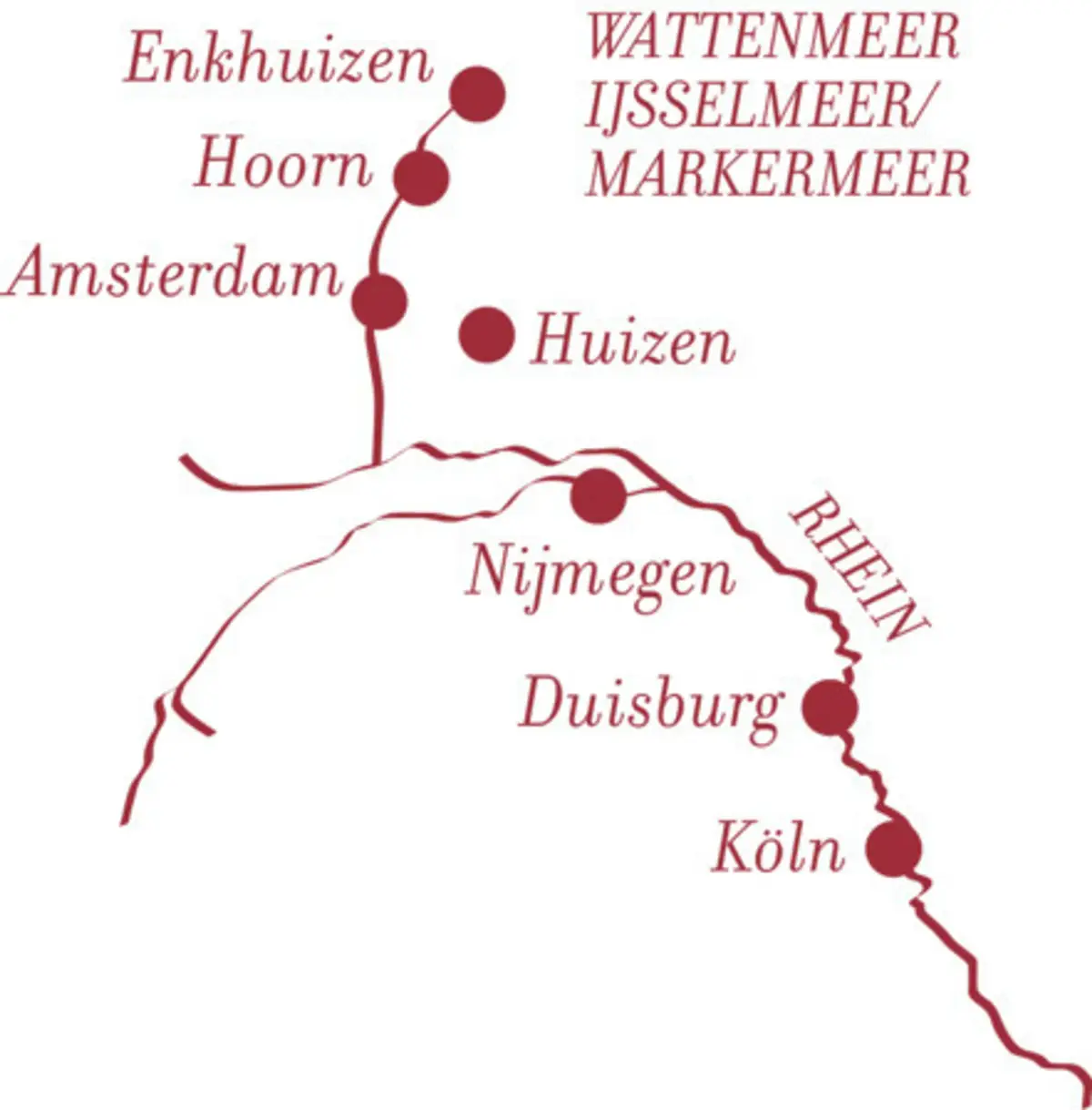 Reisekarte Auf dem Rhein ins IJsselmeer 